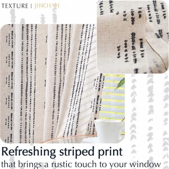 Boho Kitchen Curtain Linen Tier Curtain Bohemian Cafe 36 Inch Geometric Striped - Picture 5 of 8